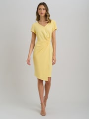 Gina Bacconi Yellow Peggy Short Faux Wrap V-Neck Dress - Image 3 of 6