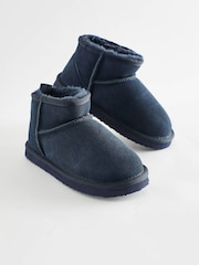 Navy Blue Short Warm Lined Suede Slipper Boots - Image 1 of 5