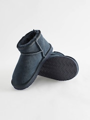 Navy Blue Short Warm Lined Suede Slipper Boots - Image 4 of 5