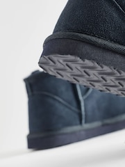 Navy Blue Short Warm Lined Suede Slipper Boots - Image 5 of 5
