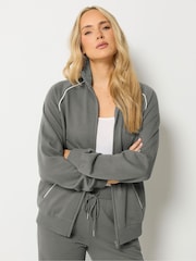 Long Tall Sally Grey Pipe Detail Quarter Zip Sweatshirt - Image 2 of 7