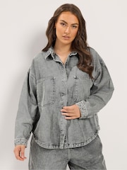 Gris - Chemise en denim Yours Curve - Image 1 sur 6