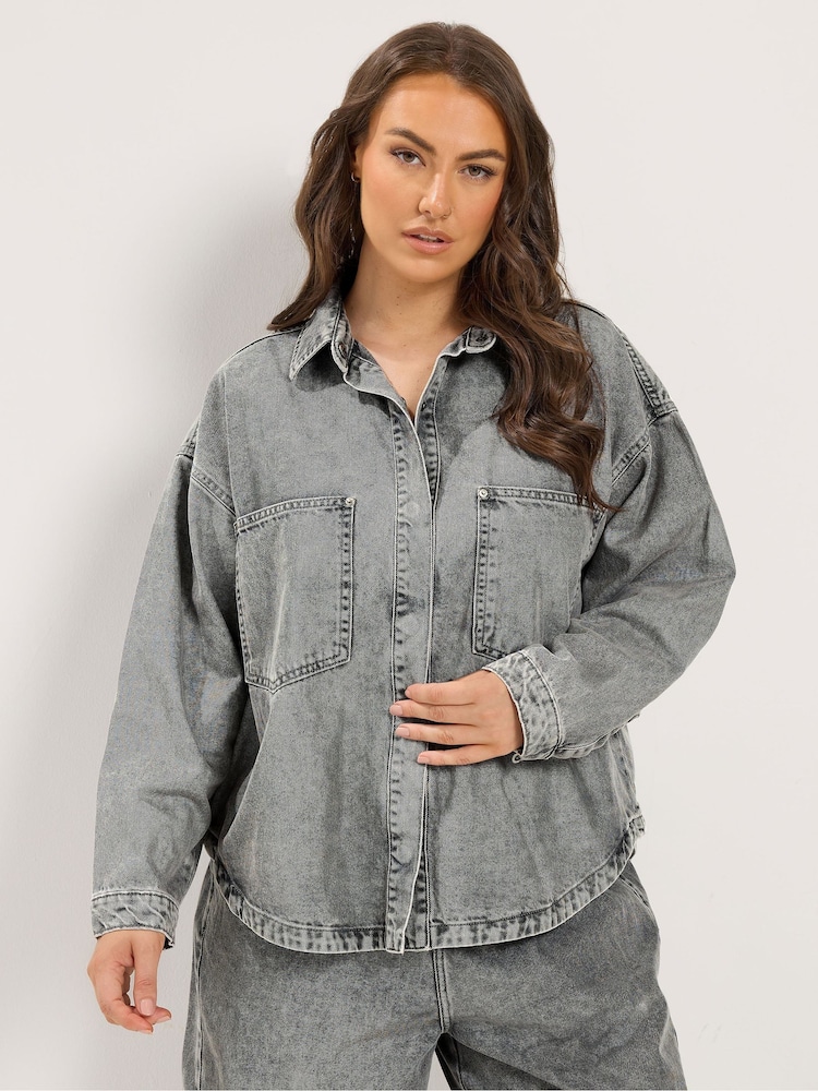Gris - Chemise en denim Yours Curve - Image 1 sur 6