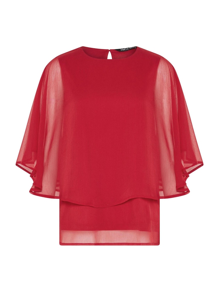 M&Co Red Chiffon Cape Top - Image 5 of 5 M&Co Red Chiffon Cape Top - Image 5 of 5