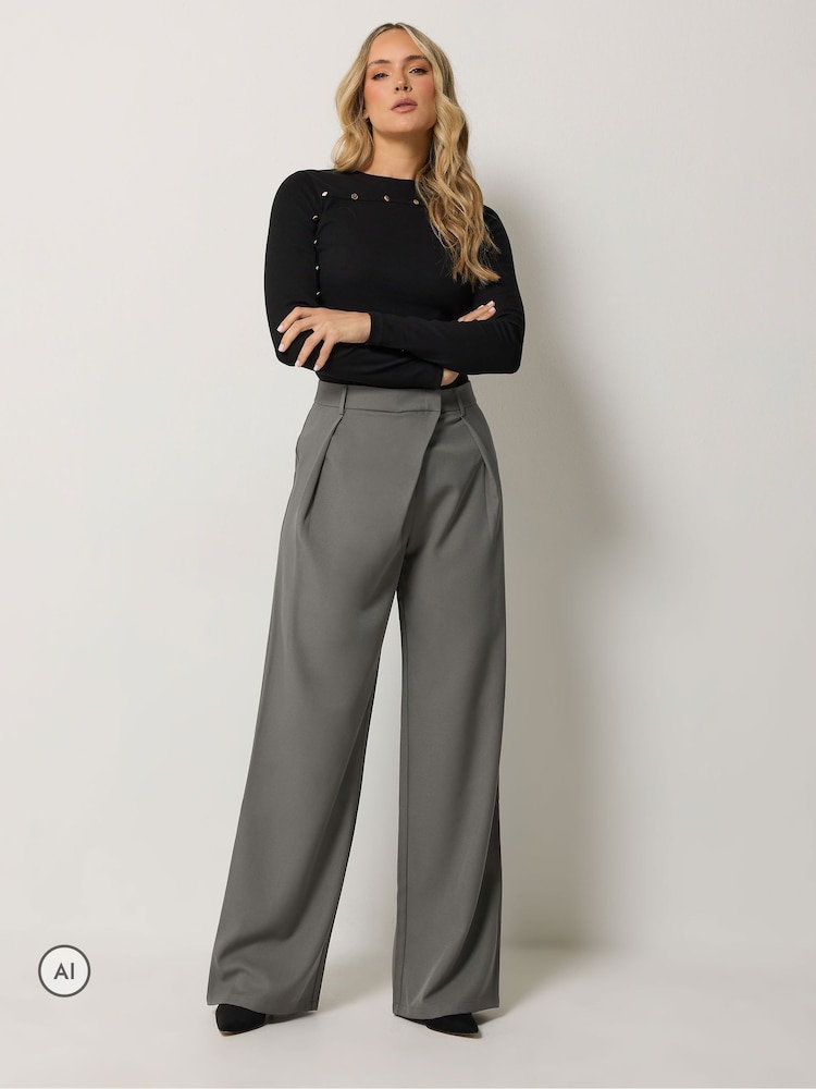 Long Tall Sally Grey Drape Wide Leg Trousers - Image 1 of 6
