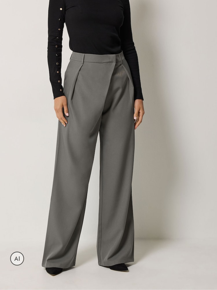 Long Tall Sally Grey Drape Wide Leg Trousers - Image 2 of 6