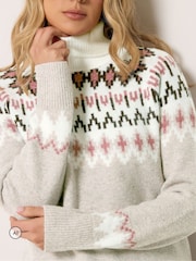 Long Tall Sally Pink Fairisle Roll Neck Jumper - Image 4 of 6