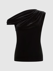 Reiss Black Mia Velvet Off-The-Shoulder Top - Image 2 of 5
