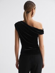 Reiss Black Mia Velvet Off-The-Shoulder Top - Image 4 of 5