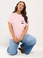 Yours Curve Pink Embroidered Bow T-Shirt - Image 1 of 6