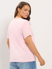 Yours Curve Pink Embroidered Bow T-Shirt - Image 3 of 6
