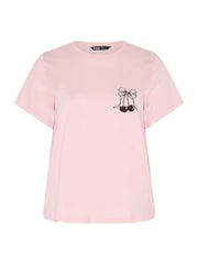 Yours Curve Pink Embroidered Bow T-Shirt - Image 5 of 6
