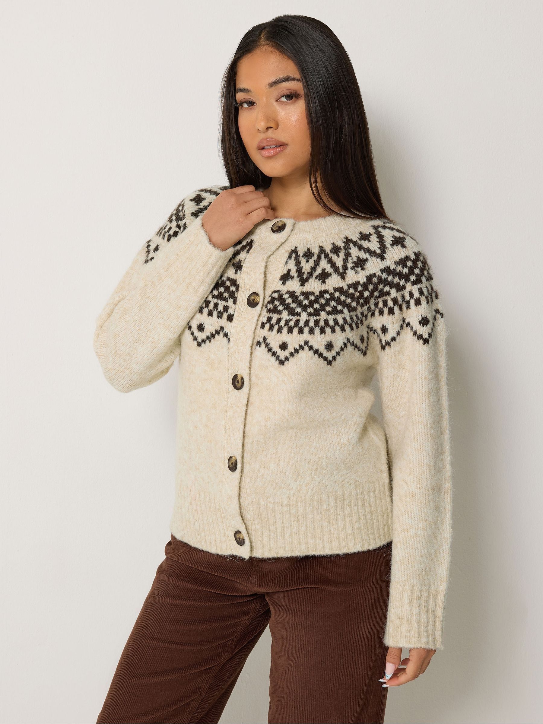 M&Co Petites Women's Brown Mco Petites Fairisle Cardigan - Image 2