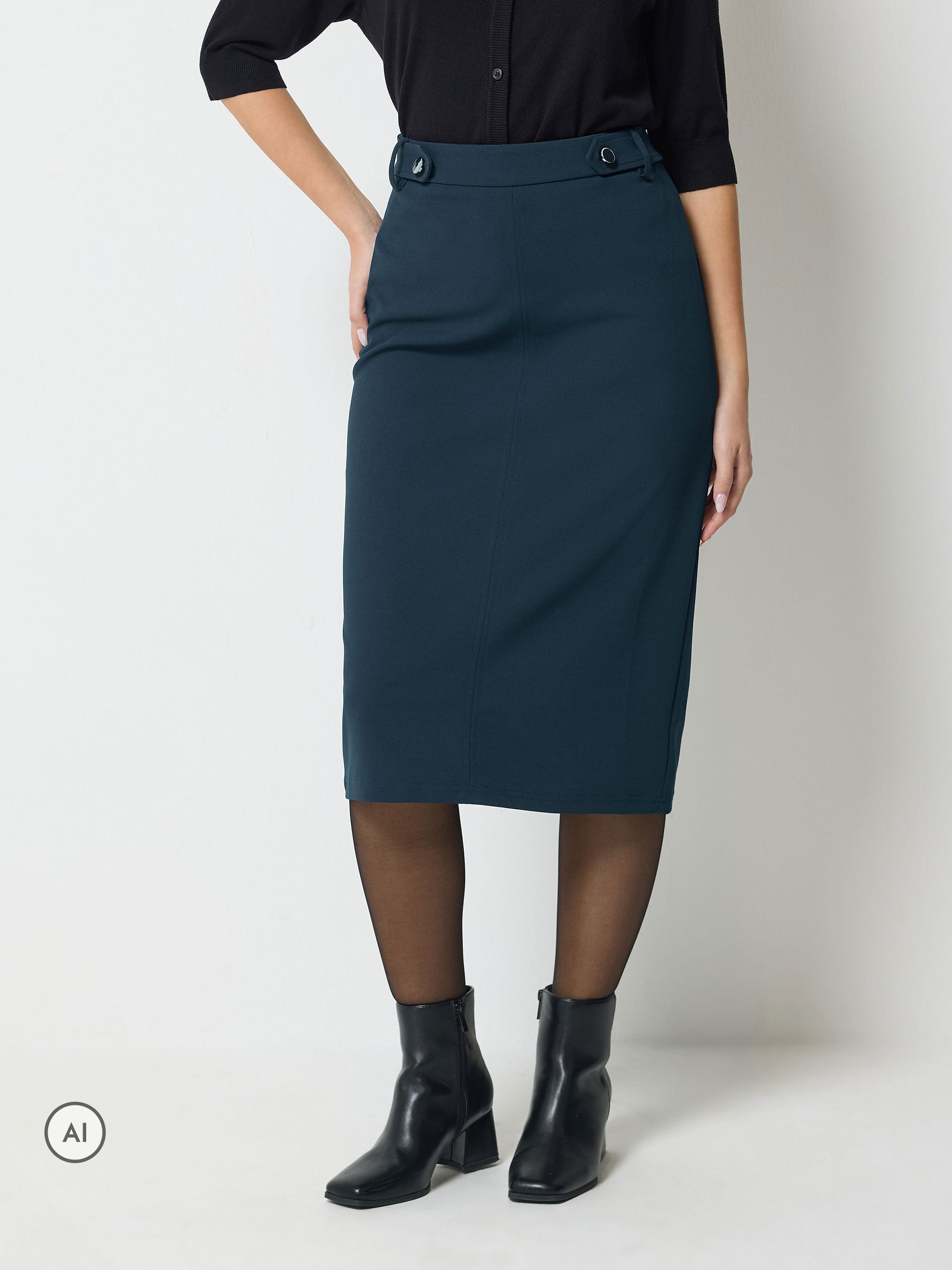 M & Co Women's Blue Tab Detail Pencil Skirt