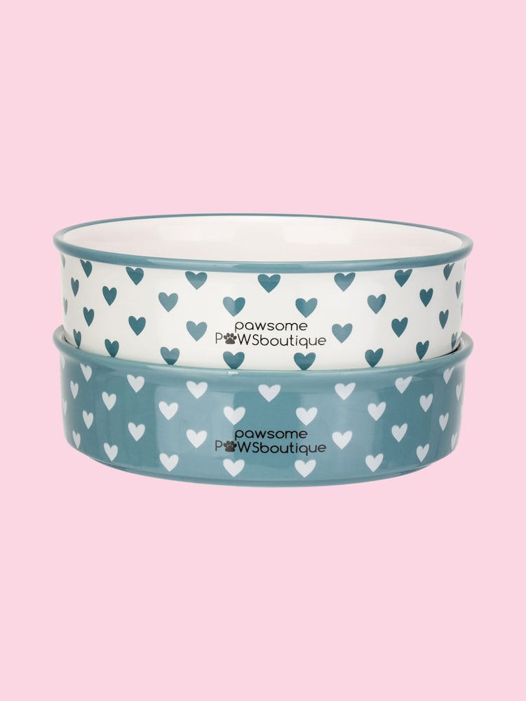 Pawsome Paws Boutique Set of 2 Blue Ceramic Pet Bowls - Image 2 of 5