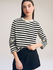 Noir/Écru rayé - Long Sleeve Heavyweight Crew Neck T-Shirt - Image 1 de 7