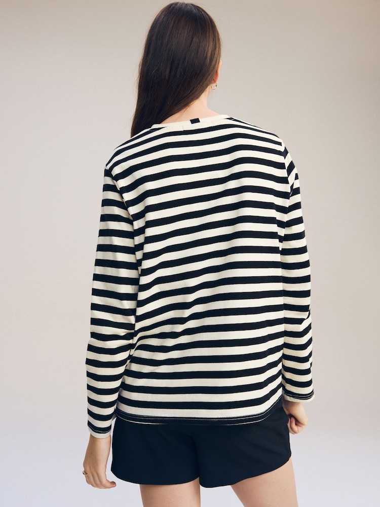 Noir/Écru rayé - Long Sleeve Heavyweight Crew Neck T-Shirt - Image 3 of 7
