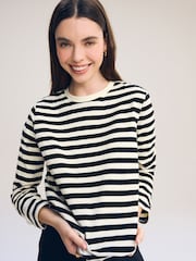 Noir/Écru rayé - Long Sleeve Heavyweight Crew Neck T-Shirt - Image 4 de 7