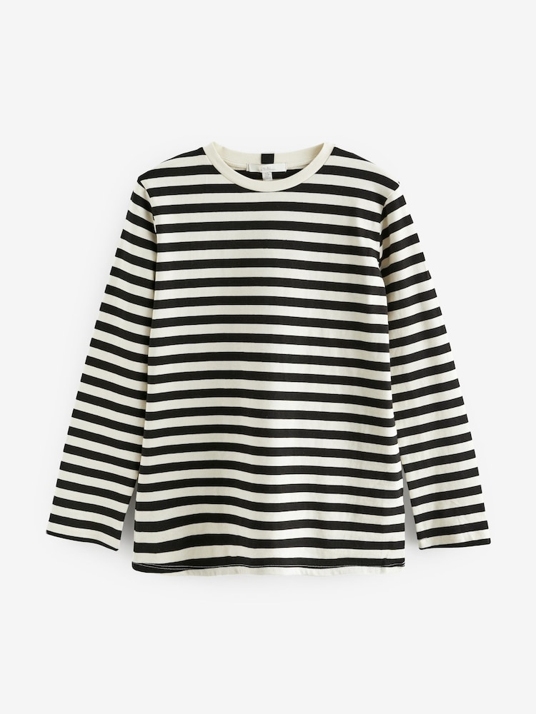 Noir/Écru rayé - Long Sleeve Heavyweight Crew Neck T-Shirt - Image 6 of 7