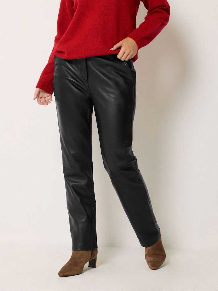 M&Co Black Premium Real Leather Trousers - Image 2 of 6 M&Co Black Premium Real Leather Trousers - Image 2 of 6