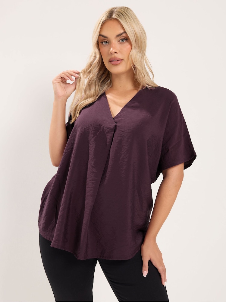 Yours Curve Purple V Grown On Sleeve Blouse - Image 1 of 6 Yours Curve Purple V Grown On Sleeve Blouse - Image 1 of 6