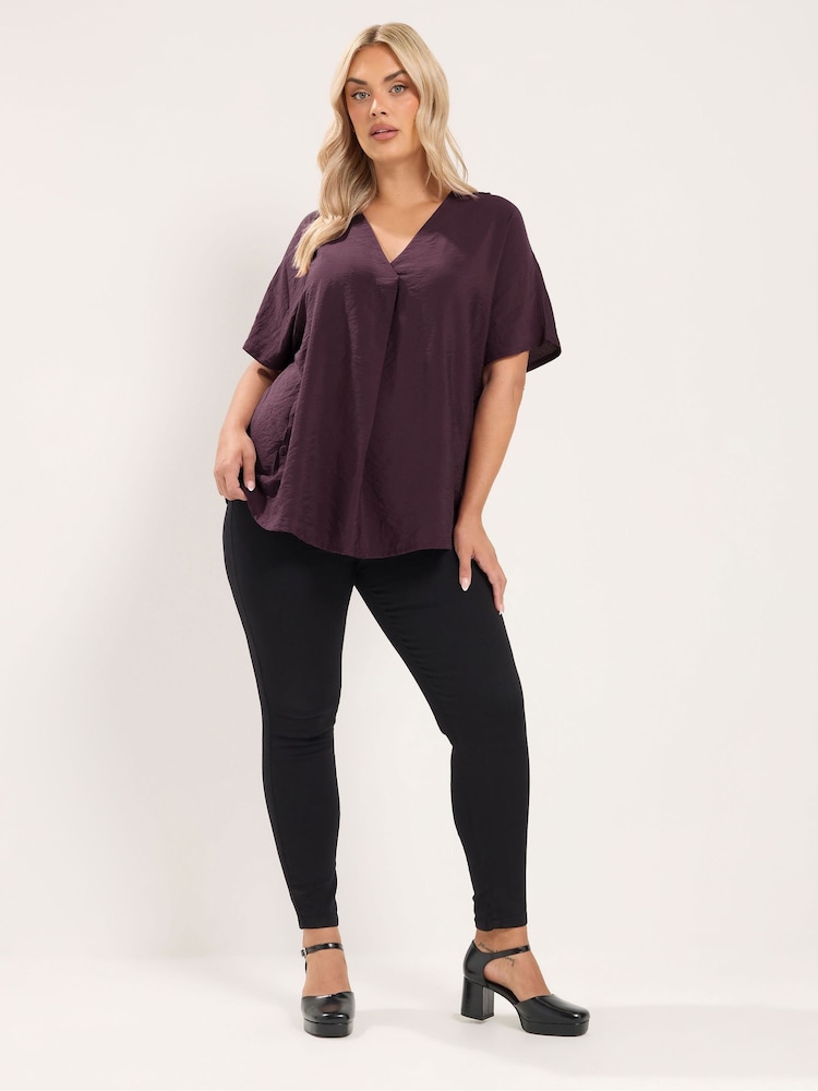Yours Curve Purple V Grown On Sleeve Blouse - Image 2 of 6 Yours Curve Purple V Grown On Sleeve Blouse - Image 2 of 6