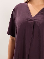 Yours Curve Purple V Grown On Sleeve Blouse - Image 4 of 6