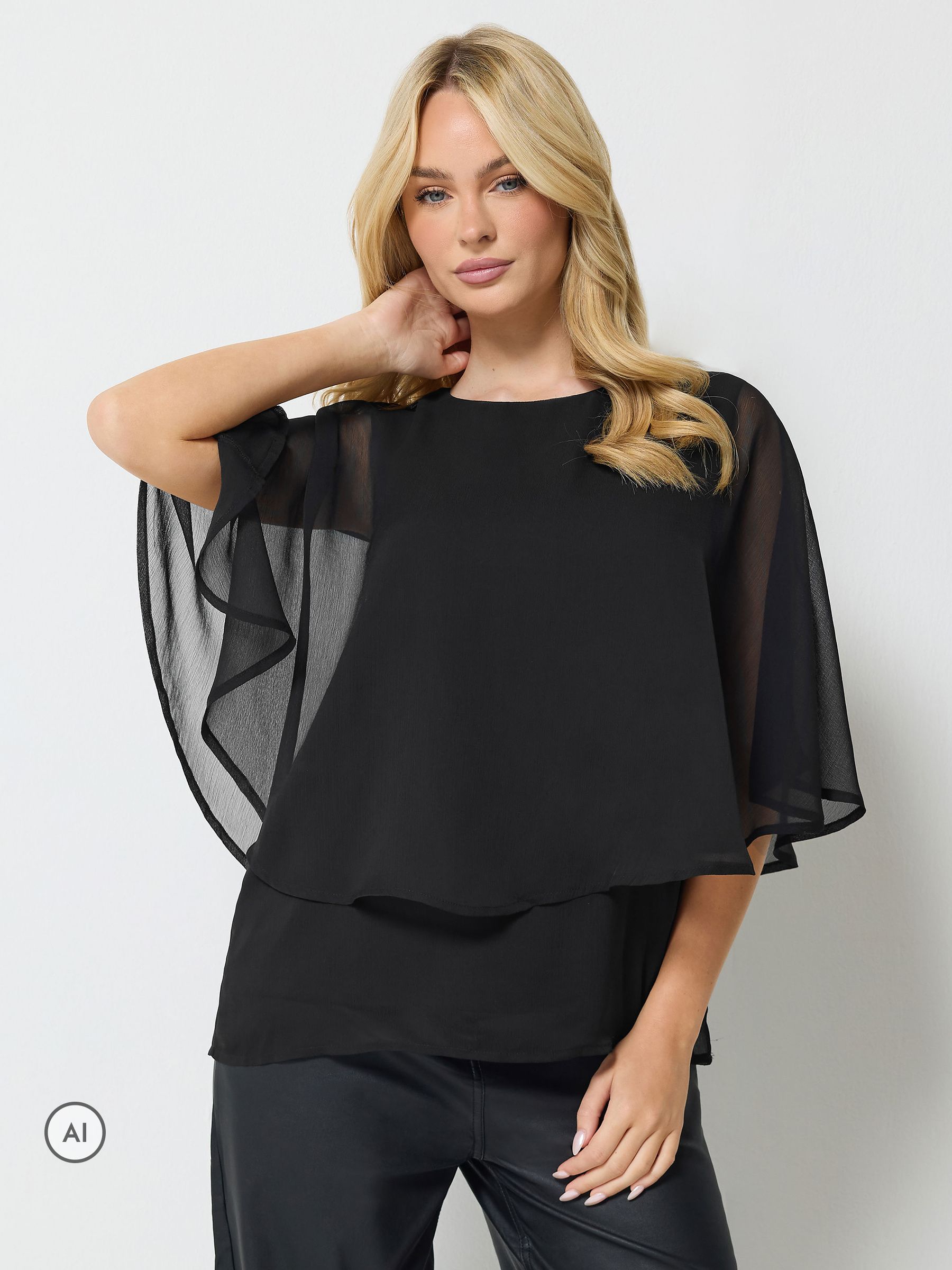 M&Co Women's Chiffon Cape Top in Black | Size: 20 - Image 7