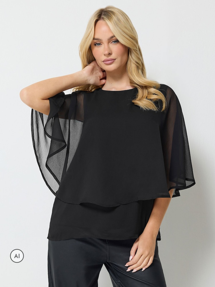 M&Co Black Chiffon Cape Top - Image 1 of 5 M&Co Black Chiffon Cape Top - Image 1 of 5