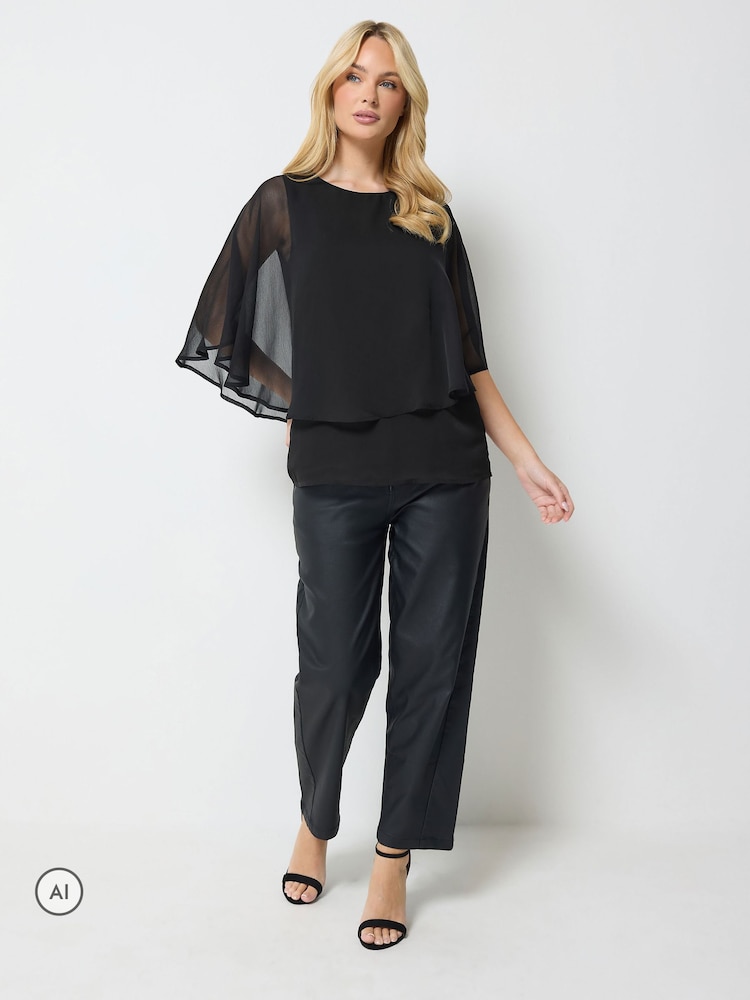 M&Co Black Chiffon Cape Top - Image 2 of 5 M&Co Black Chiffon Cape Top - Image 2 of 5