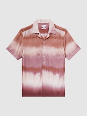 Reiss Rust Riley Printed Cuban Collar Button Through T-Shirt - Image 2 of 4