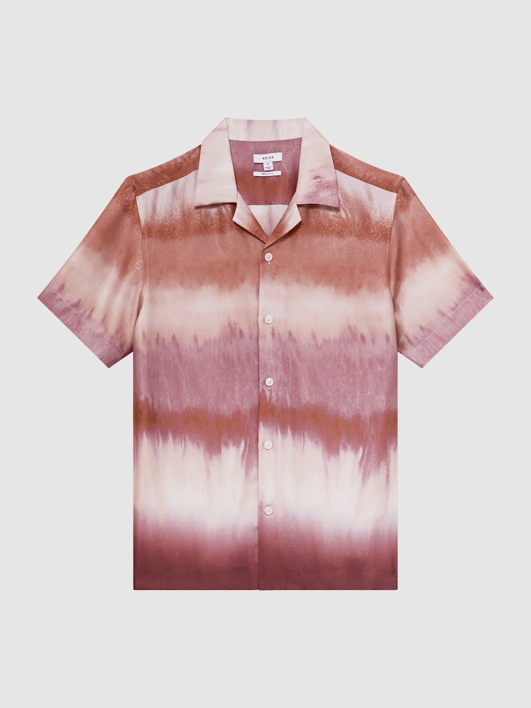 Reiss Rust Riley Printed Cuban Collar Button Through T-Shirt - Image 2 of 4