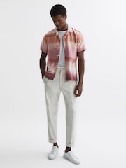 Reiss Rust Riley Printed Cuban Collar Button Through T-Shirt - Image 3 of 4