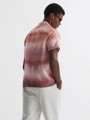Reiss Rust Riley Printed Cuban Collar Button Through T-Shirt - Image 4 of 4