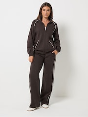 Long Tall Sally Brown Pipe Detail Quarter Zip Sweatshirt - Image 2 of 7