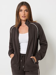 Long Tall Sally Brown Pipe Detail Quarter Zip Sweatshirt - Image 3 of 7