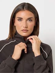 Long Tall Sally Brown Pipe Detail Quarter Zip Sweatshirt - Image 5 of 7