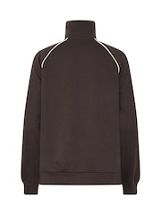Long Tall Sally Brown Pipe Detail Quarter Zip Sweatshirt - Image 7 of 7