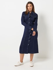 Long Tall Sally Blue Button Denim Midi Dress - Image 2 of 6
