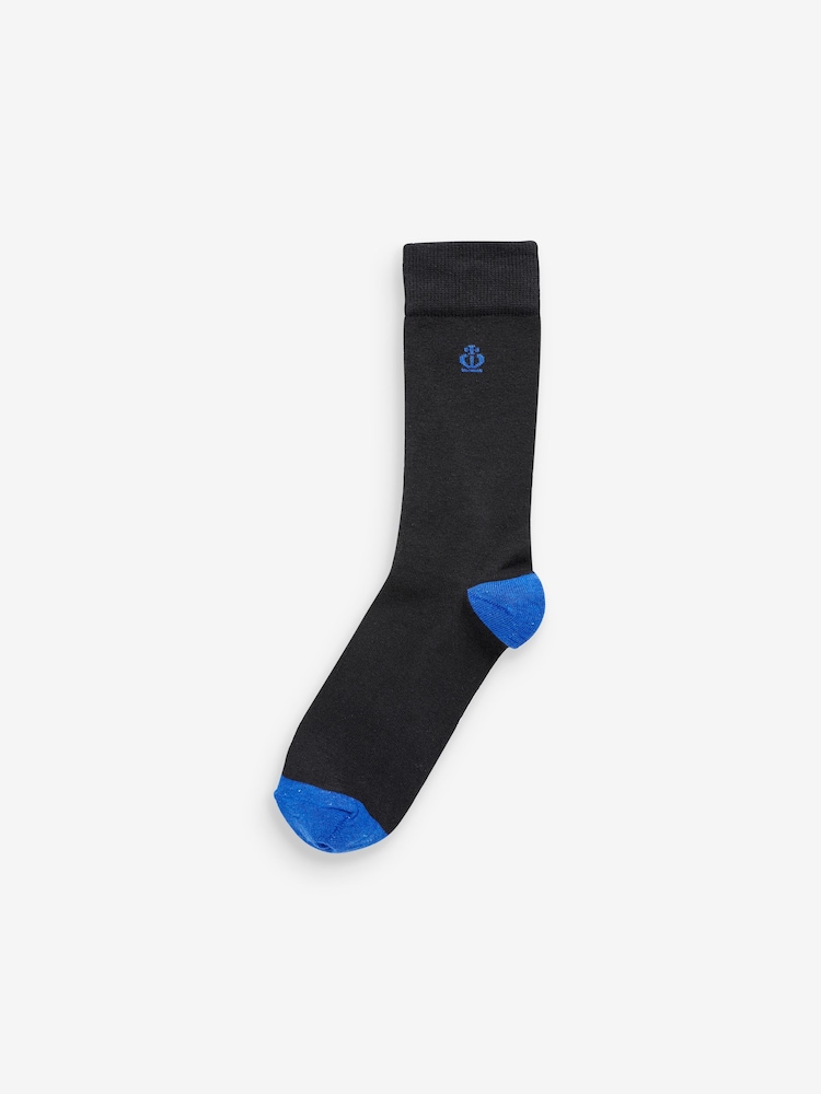 Noir - Lot de 7 paires de chaussettes Jeff Banks classiques en coton à logo Crown - Image 3 of 8