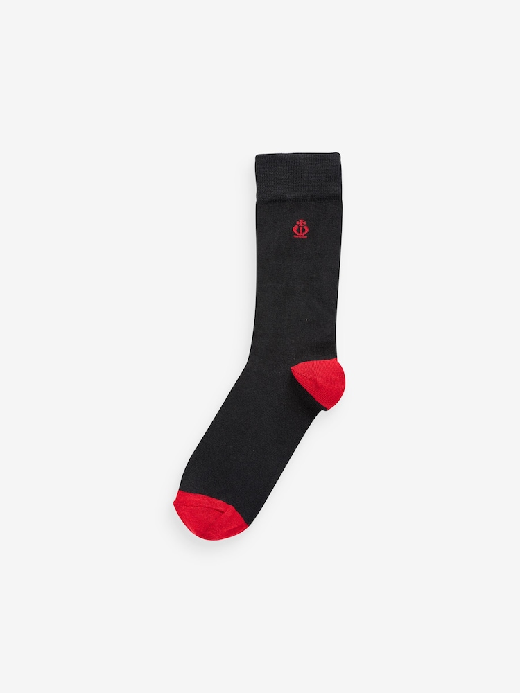 Noir - Lot de 7 paires de chaussettes Jeff Banks classiques en coton à logo Crown - Image 5 of 8