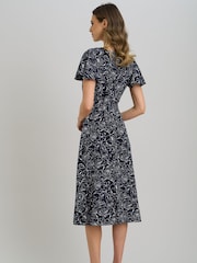 Gina Bacconi Blue Persia Faux Wrap Flutter Sleeve Dress - Image 2 of 7
