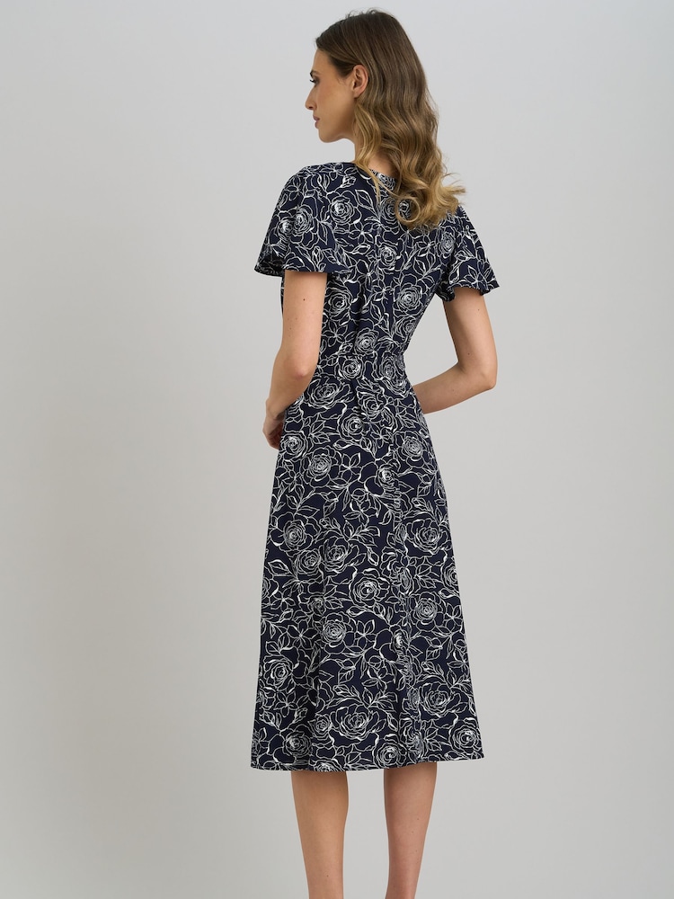 Gina Bacconi Blue Persia Faux Wrap Flutter Sleeve Dress - Image 2 of 7