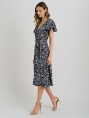 Gina Bacconi Blue Persia Faux Wrap Flutter Sleeve Dress - Image 5 of 7