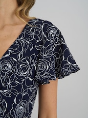 Gina Bacconi Blue Persia Faux Wrap Flutter Sleeve Dress - Image 6 of 7
