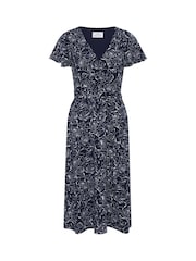 Gina Bacconi Blue Persia Faux Wrap Flutter Sleeve Dress - Image 7 of 7