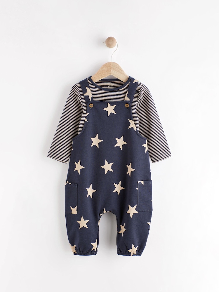 Navy Blue Star Jersey Baby Dungarees And Bodysuit (0mths-2yrs) - Image 1 of 10