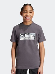 adidas Khaki Green Kids Sportswear 100% Cotton Camo Linear Graphic T-Shirt - Image 1 of 11