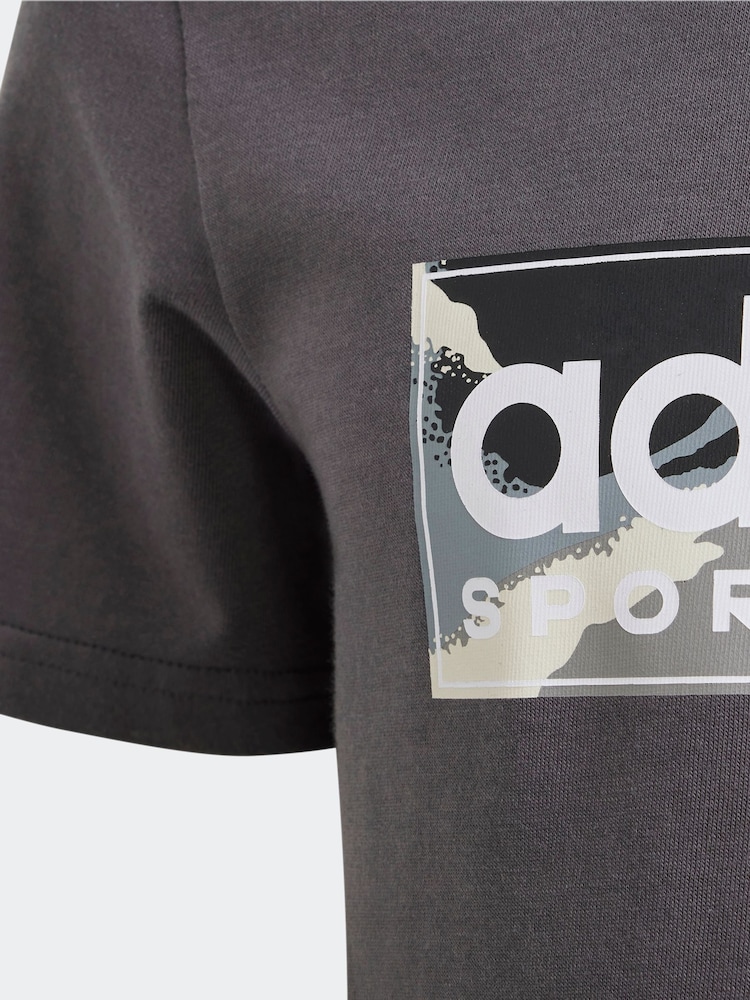 adidas Khaki Green Kids Sportswear 100% Cotton Camo Linear Graphic T-Shirt - Image 11 of 11