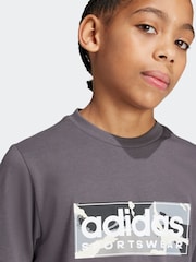 adidas Khaki Green Kids Sportswear 100% Cotton Camo Linear Graphic T-Shirt - Image 4 of 11